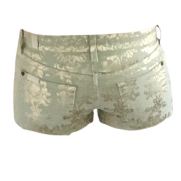 ⭐️7 for All Mankind⭐️Pastel Green Gold Metallic Print Denim Jeans Shorts Sz 24 - Picture 3 of 16